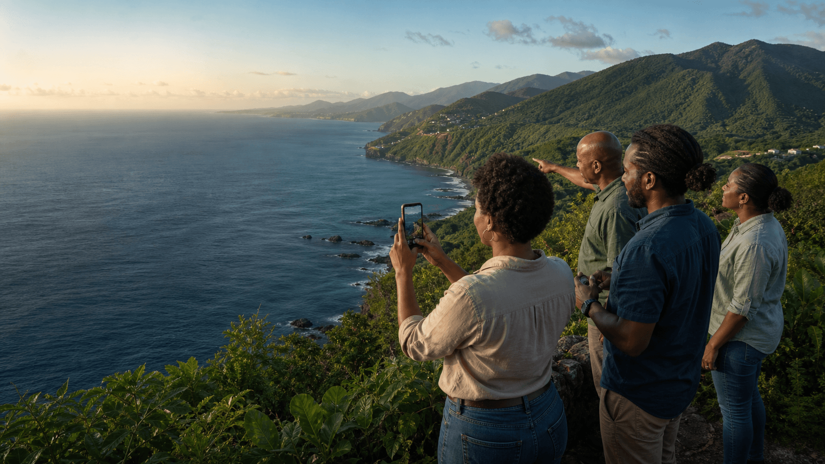 Habitants observant le territoire guadeloupéen.