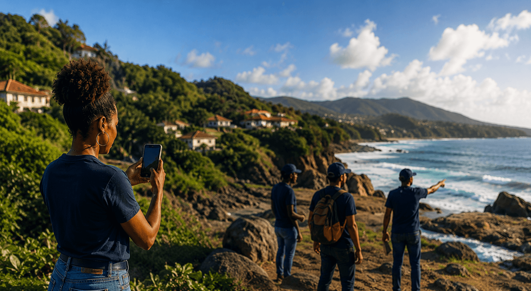 Une habitante recueille une observation sur le littoral guadeloupéen.